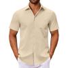 COOFANDY Men’s Button Down Shirts Short Sleeve Casual Dress Shirts Untucked Summer Shirt with Pocket(Light Khaki)