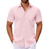 COOFANDY Men’s Button Down Shirts Short Sleeve Casual Dress Shirts Untucked Summer Shirt with Pocket(Light Pink)