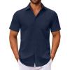 COOFANDY Men’s Button Down Shirts Short Sleeve Casual Dress Shirts Untucked Summer Shirt with Pocket(Navy Blue)