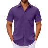 COOFANDY Men’s Button Down Shirts Short Sleeve Casual Dress Shirts Untucked Summer Shirt with Pocket(Purple)