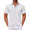 COOFANDY Men’s Button Down Shirts Short Sleeve Casual Dress Shirts Untucked Summer Shirt with Pocket(White)