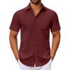 COOFANDY Men’s Button Down Shirts Short Sleeve Casual Dress Shirts Untucked Summer Shirt with Pocket(Wine Red)