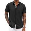 COOFANDY Men’s Button Down Shirts Short Sleeve Casual Shirts Summer Beach Shirts Vacation Wedding Shirts with Pocket(Black)