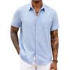 COOFANDY Men’s Button Down Shirts Short Sleeve Casual Shirts Summer Beach Shirts Vacation Wedding Shirts with Pocket(Clear Blue)