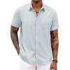 COOFANDY Men’s Button Down Shirts Short Sleeve Casual Shirts Summer Beach Shirts Vacation Wedding Shirts with Pocket(Light Blue)