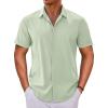 COOFANDY Mens Button Down Shirts Short Sleeve Casual Summer Beach Shirts for Men Vacation Wedding Linen Shirt(Light Green)