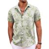 COOFANDY Mens Button Down Shirts Short Sleeve Casual Summer Beach Shirts for Men Vacation Wedding Linen Shirt(Light Green Leaf)