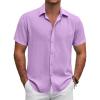 COOFANDY Mens Button Down Shirts Short Sleeve Casual Summer Beach Shirts for Men Vacation Wedding Linen Shirt(Light Purple)
