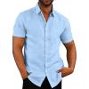 COOFANDY Mens Button Down Shirts Short Sleeve Casual Summer Beach Shirts for Men Vacation Wedding Linen Shirt(Linen – Sky Blue)