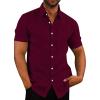 COOFANDY Mens Button Down Shirts Short Sleeve Casual Summer Beach Shirts for Men Vacation Wedding Linen Shirt(Linen – Wine Red)