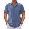 COOFANDY Mens Button Down Shirts Short Sleeve Casual Summer Beach Shirts for Men Vacation Wedding Linen Shirt(Navy)
