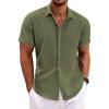 COOFANDY Mens Button Down Shirts Short Sleeve Casual Summer Beach Shirts for Men Vacation Wedding Linen Shirt(Olive Green)