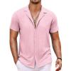 COOFANDY Mens Button Down Shirts Short Sleeve Casual Summer Beach Shirts for Men Vacation Wedding Linen Shirt(Pattern 2-pink)