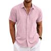 COOFANDY Mens Button Down Shirts Short Sleeve Casual Summer Beach Shirts for Men Vacation Wedding Linen Shirt(Pink)
