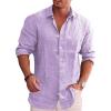 COOFANDY Mens Button Down Shirts Short Sleeve Casual Summer Beach Shirts for Men Vacation Wedding Linen Shirt(Purple)