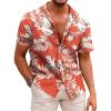 COOFANDY Mens Button Down Shirts Short Sleeve Casual Summer Beach Shirts for Men Vacation Wedding Linen Shirt(Red / Leaf)