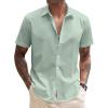 COOFANDY Mens Button Down Shirts Short Sleeve Casual Summer Beach Shirts for Men Vacation Wedding Linen Shirt(Sage Green)