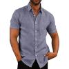 COOFANDY Mens Button Down Shirts Short Sleeve Casual Summer Beach Shirts for Men Vacation Wedding Linen Shirt(Short Sleeve – Blue)