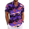COOFANDY Mens Button Down Shirts Short Sleeve Casual Summer Beach Shirts for Men Vacation Wedding Linen Shirt(Sunset-blue Purple)