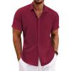 COOFANDY Mens Button Down Shirts Short Sleeve Casual Summer Beach Shirts for Men Vacation Wedding Linen Shirt(Wine Red)