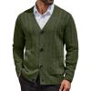 COOFANDY Men’s Cardigan Sweater Cable Knit V Neck Button up Sweaters Ribbed Cardigan Sweater with Pockets(Army Green)