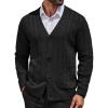COOFANDY Men’s Cardigan Sweater Cable Knit V Neck Button up Sweaters Ribbed Cardigan Sweater with Pockets(Black)