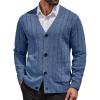 COOFANDY Men’s Cardigan Sweater Cable Knit V Neck Button up Sweaters Ribbed Cardigan Sweater with Pockets(Blue)