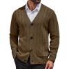 COOFANDY Men’s Cardigan Sweater Cable Knit V Neck Button up Sweaters Ribbed Cardigan Sweater with Pockets(Brown)
