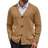 COOFANDY Men’s Cardigan Sweater Cable Knit V Neck Button up Sweaters Ribbed Cardigan Sweater with Pockets(Caramel)