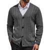 COOFANDY Men’s Cardigan Sweater Cable Knit V Neck Button up Sweaters Ribbed Cardigan Sweater with Pockets(Dark Grey)
