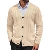 COOFANDY Men’s Cardigan Sweater Cable Knit V Neck Button up Sweaters Ribbed Cardigan Sweater with Pockets(Light Khaki)