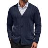 COOFANDY Men’s Cardigan Sweater Cable Knit V Neck Button up Sweaters Ribbed Cardigan Sweater with Pockets(Navy Blue)