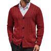 COOFANDY Men’s Cardigan Sweater Cable Knit V Neck Button up Sweaters Ribbed Cardigan Sweater with Pockets(Red)