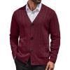 COOFANDY Men’s Cardigan Sweater Cable Knit V Neck Button up Sweaters Ribbed Cardigan Sweater with Pockets(Wine Red)