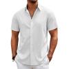 COOFANDY Mens Casual Beach Shirts Short Sleeve Button Down Shirts Summer Vacation Untucked Dress Shirts(A-white)