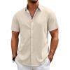 COOFANDY Mens Casual Beach Shirts Short Sleeve Button Down Shirts Summer Vacation Untucked Dress Shirts(Beige)