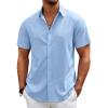 COOFANDY Mens Casual Beach Shirts Short Sleeve Button Down Shirts Summer Vacation Untucked Dress Shirts(Blue)