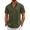COOFANDY Mens Casual Beach Shirts Short Sleeve Button Down Shirts Summer Vacation Untucked Dress Shirts(Dark Army Green)