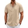 COOFANDY Mens Casual Beach Shirts Short Sleeve Button Down Shirts Summer Vacation Untucked Dress Shirts(Khaki)
