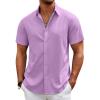 COOFANDY Mens Casual Beach Shirts Short Sleeve Button Down Shirts Summer Vacation Untucked Dress Shirts(Lavender)