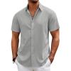 COOFANDY Mens Casual Beach Shirts Short Sleeve Button Down Shirts Summer Vacation Untucked Dress Shirts(Light Gray)