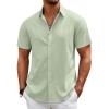 COOFANDY Mens Casual Beach Shirts Short Sleeve Button Down Shirts Summer Vacation Untucked Dress Shirts(Light Green)