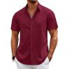 COOFANDY Mens Casual Beach Shirts Short Sleeve Button Down Shirts Summer Vacation Untucked Dress Shirts(Wine Red)