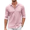 COOFANDY Men’s Casual Button Down Shirt Wrinkle Free Shirts Long Sleeve Dress Shirt(Dark Pink)