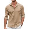 COOFANDY Men’s Casual Button Down Shirt Wrinkle Free Shirts Long Sleeve Dress Shirt(Light Khaki)
