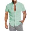 COOFANDY Men’s Casual Button Down Shirts Short Sleeve Banded Collar Dress Shirts Solid Summer Beach Tops(Light Green)