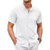 COOFANDY Men’s Casual Button Down Shirts Short Sleeve Banded Collar Dress Shirts Solid Summer Beach Tops(White)