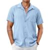 COOFANDY Men’s Casual Button Down Shirts Short Sleeve Textured Summer Beach Shirt with Pocket(Clear Blue)