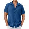 COOFANDY Men’s Casual Button Down Shirts Short Sleeve Textured Summer Beach Shirt with Pocket(Denim Blue)