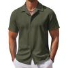 COOFANDY Men’s Casual Button Down Shirts Short Sleeve Wrinkle-Free Summer Beach Wear(Army Green)